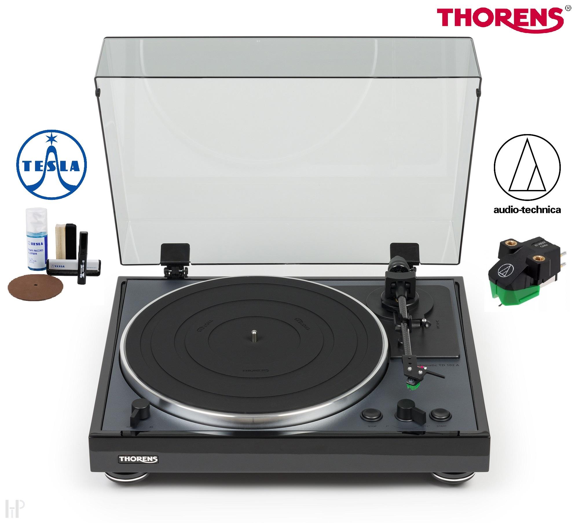 Thorens TD 102A Walnut Piano + AudioTechnica AT-VM95E + čistící sada TESLA 6v1