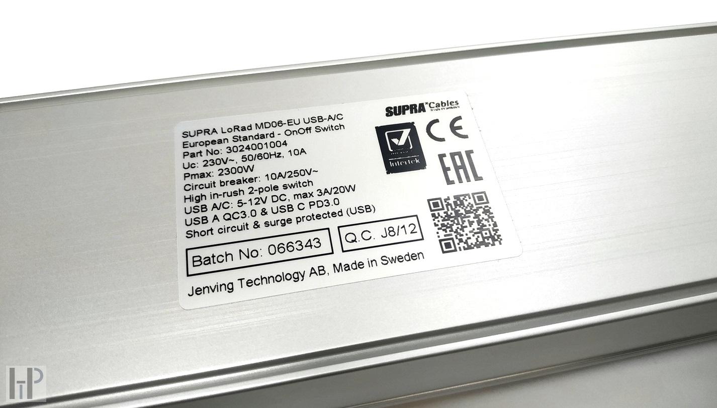 SUPRA MAINS BLOCK MD06-EU with USB A/C SWITCH