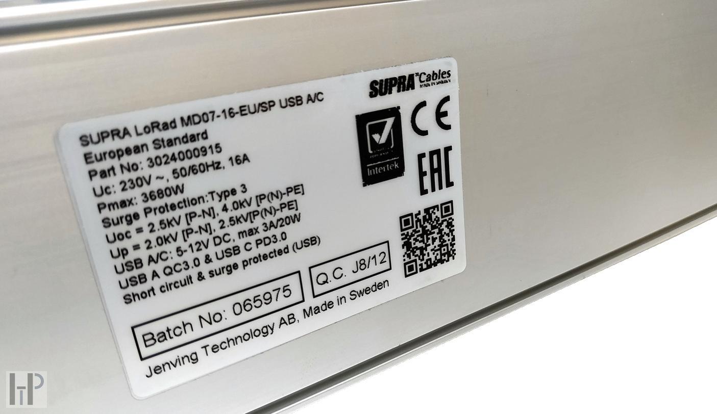 SUPRA MAINS BLOCK MD07-EU/SP with USB A/C